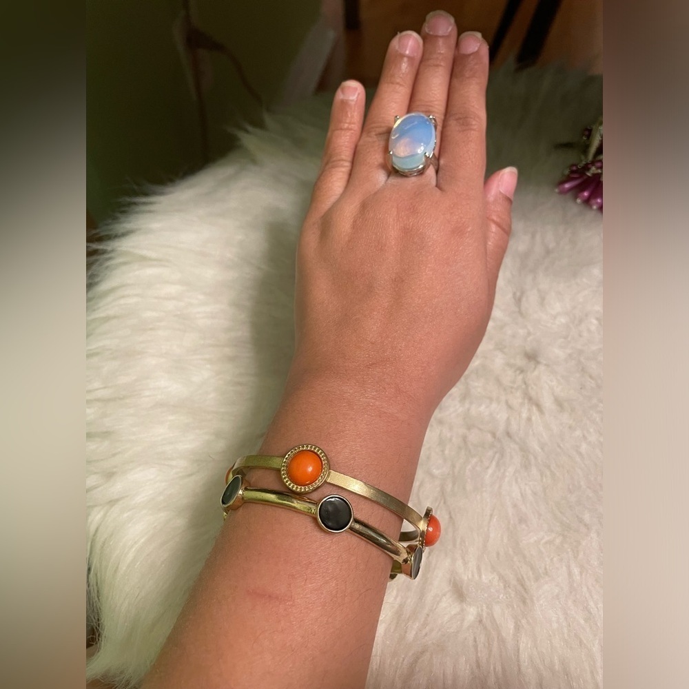 Set of 2 orange and black stone statement bracelets